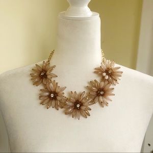 Smoky Quartz Look Floral Statement Bib Necklace 18”